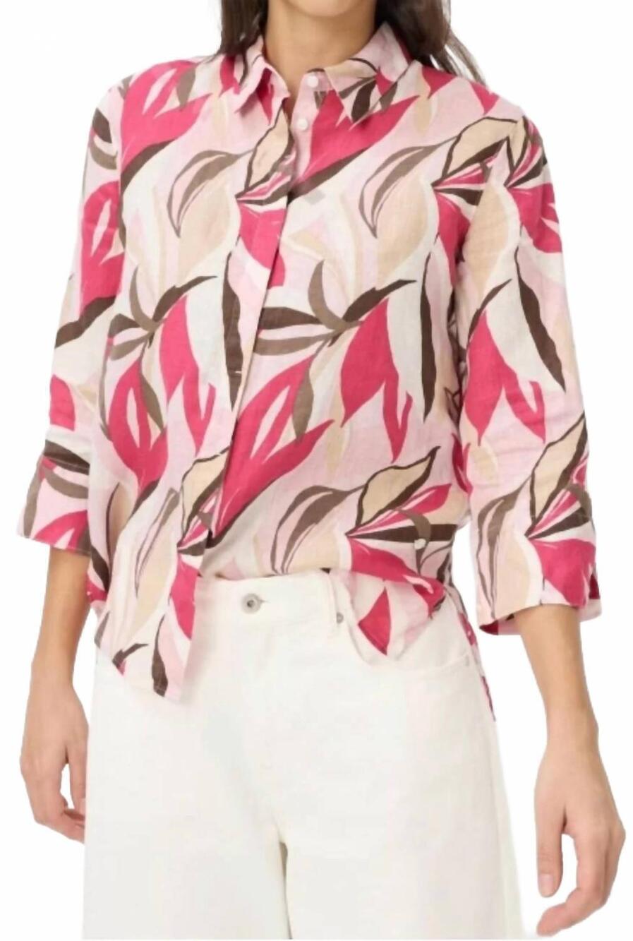 NEW BRAX vicki linen button-down blouse in raspberry sorbet